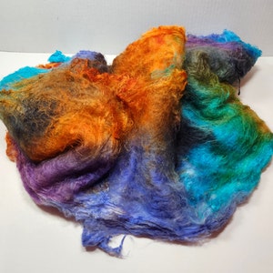 Hand Dyed Mulberry Silk Lap for Spinning Felting Blending Silk Fusion and Mixed Media Arts 1oz Paradise Fish image 2