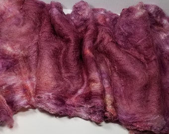 Hand Dyed Mulberry Silk Lap for Spinning Felting Blending Silk Fusion and Mixed Media Arts 1oz Wine&Roses