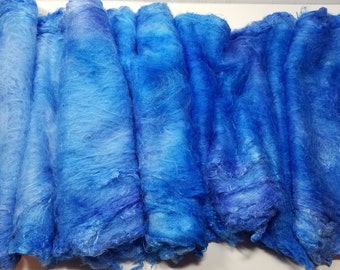 Hand Dyed Mulberry Silk Lap for Spinning Felting Blending Silk Fusion and Mixed Media Arts 1.0oz Midnight Madness