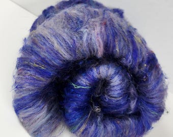 Sparkly Art Batt for Spinning Felting Includes Sari Silk and Multiple Fibers, Spinning, Felting, Mixed Media