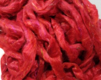 Sari Silk Roving Rosette for Spinning, Felting & Carding with Other Fibers