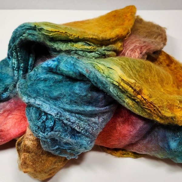Hand Dyed Mawata Silk Hankies Mulberry Silk for Nuno Felting Spinning Knitting Weaving Textile Arts 0.5oz Octobers Beauty