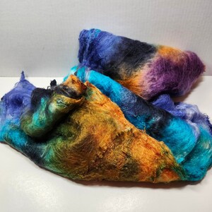 Hand Dyed Mulberry Silk Lap for Spinning Felting Blending Silk Fusion and Mixed Media Arts 1oz Paradise Fish image 7