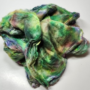 Hand Dyed Mawata Silk Hankies Mulberry Silk for Nuno Felting Spinning Knitting Weaving Textile Arts 0.5oz Field of Color