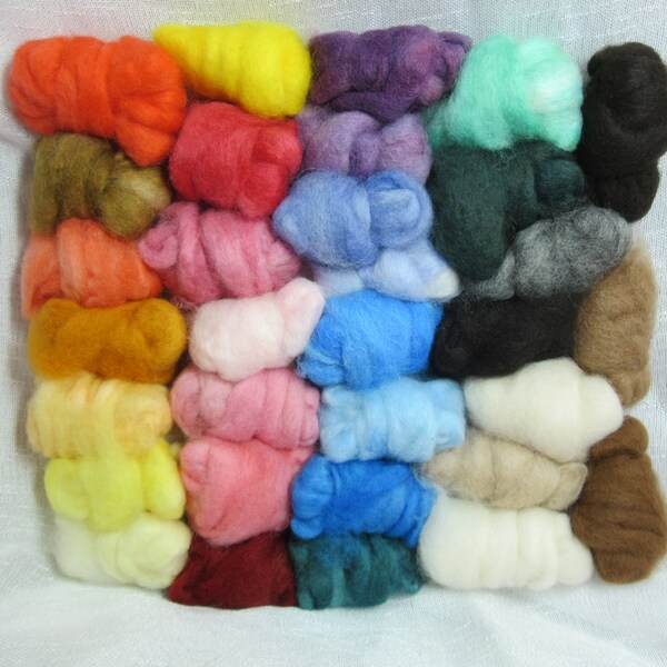 Alpaca Roving - 3.0 oz. Pkg. Needle Felting Multi Color BIG "Blender" Pack - 32 Colors