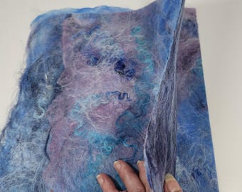 Handmade Sparkly Mulberry Silk Fiber Paper with Wool Locks: Collage, Scrapbooking, Mixed Media (10"x12"approx)