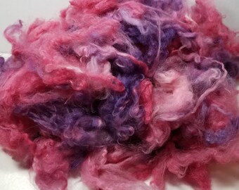 Hand Washed Hand Dyed Uncarded 100 Percent Alpaca Fiber 4oz Pink Flamingo 3 to 4 inch Staple Length