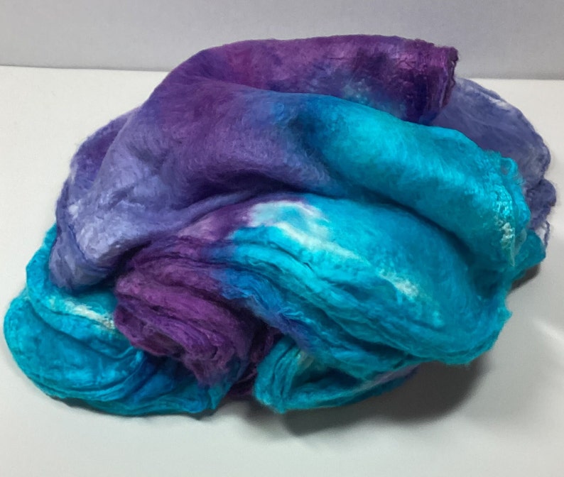 Hand Dyed Mawata Silk Hankies Mulberry Silk for Nuno Felting Spinning Knitting Weaving Textile Arts 0.5oz Alaskan Nights image 4