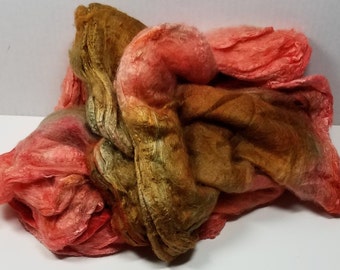 Mouchoirs en soie Mawata teints à la main en soie de mûrier pour le feutrage Nuno, filature et tricot, arts textiles 0,5 oz saumon rouge