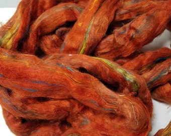 Sari Silk Roving Beach Fire for Spinning, Felting & Carding with Other Fibers