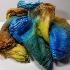 Hand Dyed Mawata Silk Hankies Mulberry Silk for Nuno Felting Spinning Knitting Weaving Textile Arts 0.5oz Wilderness