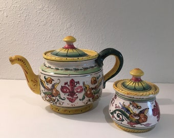 Vintage Italian Ceramic Coffee Pot, TeaPot, Sugar Bowl, GD Italy