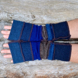 Magnifiques chauffe-poignets dans des tons de bleu et de marron, laine, cachemire, acrylique, gants pour femme, cadeau pour elle image 1