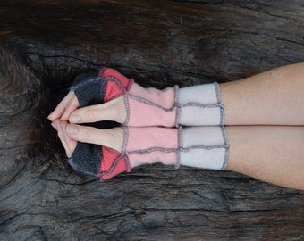 Soft wristwarmers in cashmere and acrylic, slate grey, corral, pink, gift for her