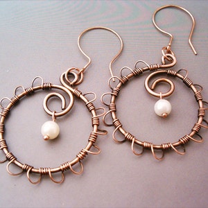 Wire Wrapped Earrings Old-looking Copper Handmade Copper - Etsy
