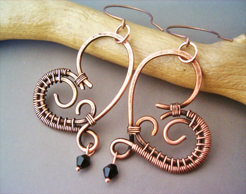 Проволока Обернутые сердце Медные серьги Бесплатная 0 — изображение