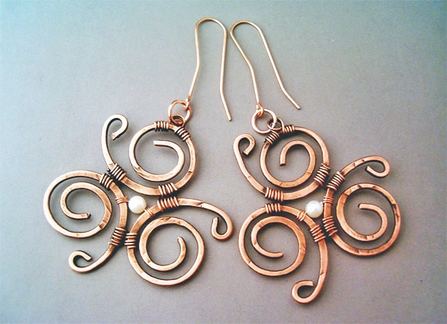 Wire Wrapped Earrings Hammered Copper Handmade Copper - Etsy