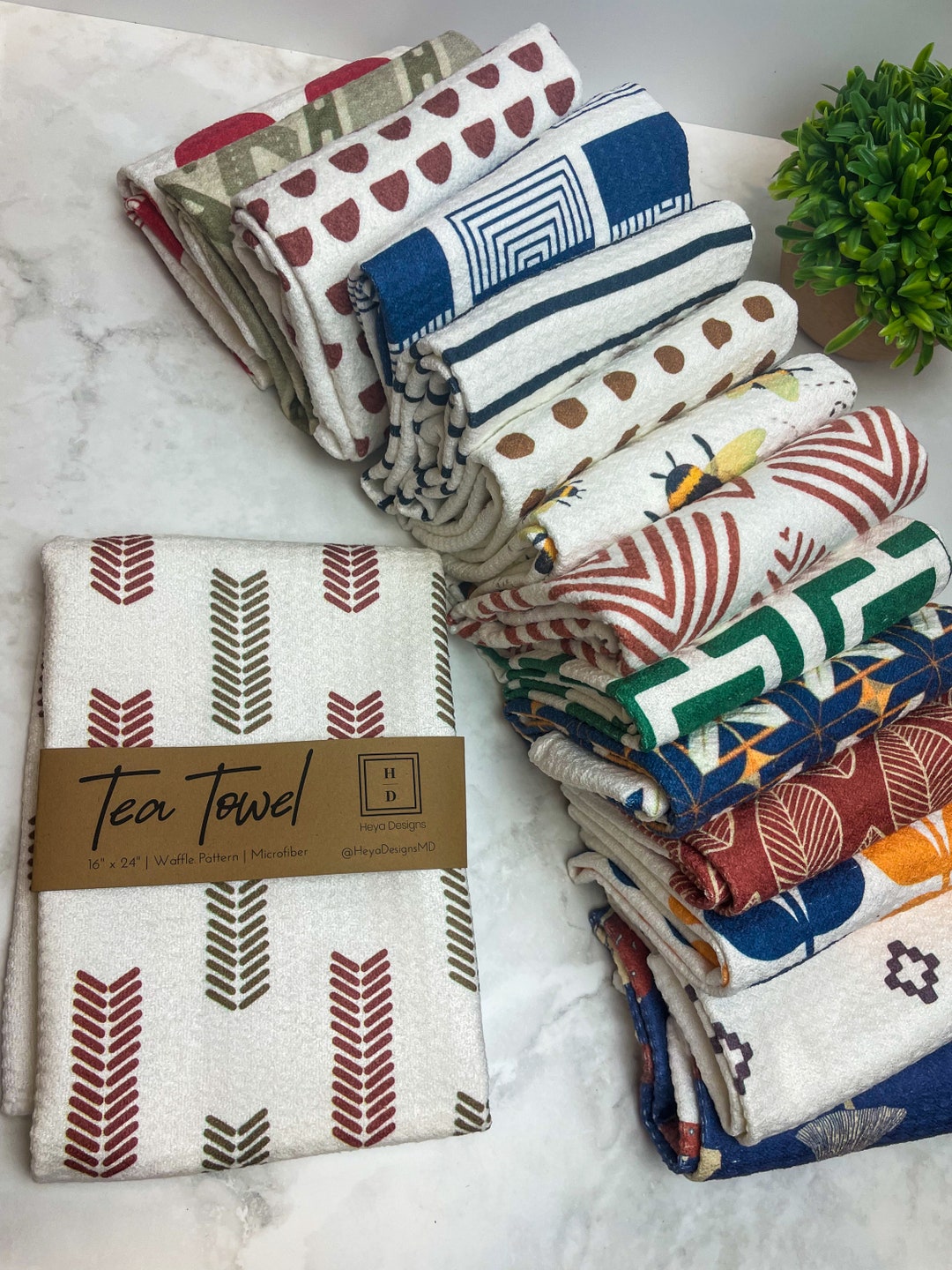 Mix and Match Hand Printed Tea Towels Pick Your Three Patterns Set of 3