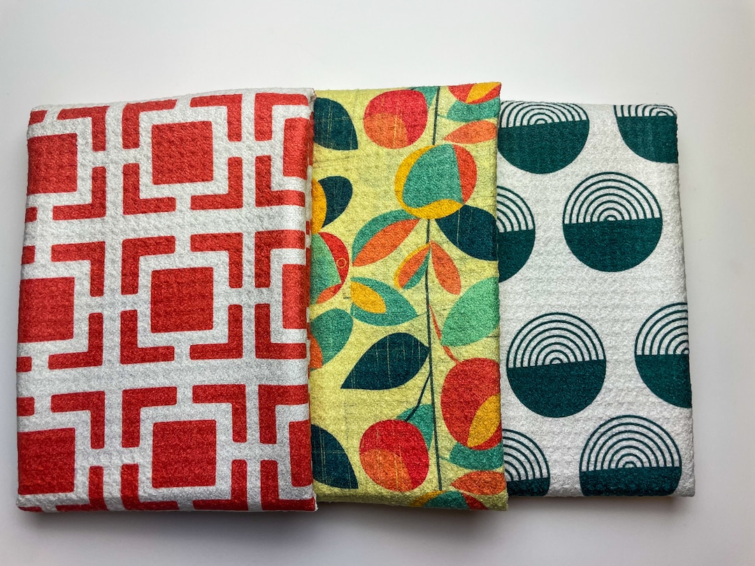 Spring Bright Mid Century Modern Tea Towel Set 3pc Kitchen Dish Towel ...