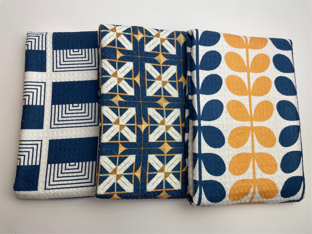 Navy Mid Century Modern Tea Towel Set | 3pc | Kitchen Dish Towel ...