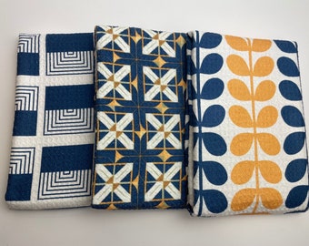 Navy Mid Century Modern Tea Towel Set | 3pc | Kitchen Dish Towel | Unique | Fun | Gift | 16”x 24”