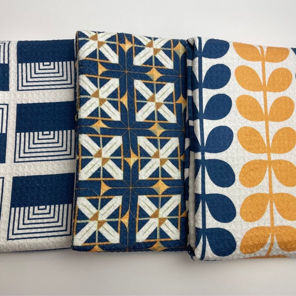 Navy Mid Century Modern Tea Towel Set | 3pc | Kitchen Dish Towel | Unique | Fun | Gift | 16”x 24”