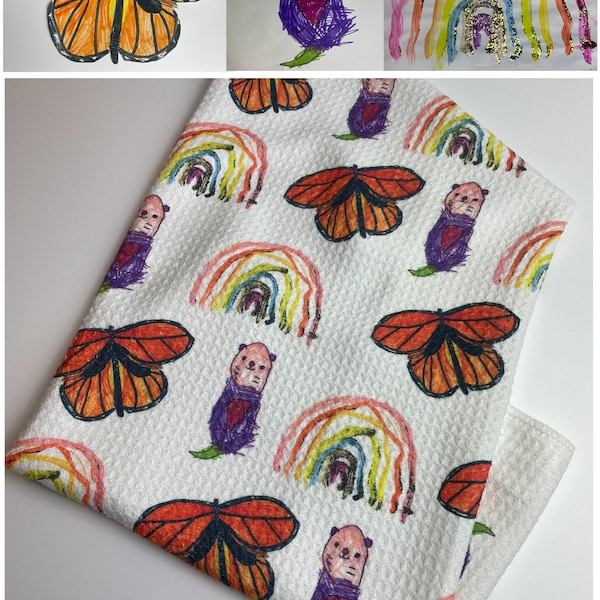 Toalla de té personalizada para niños / Toalla de plato / 16''x24'' / Arte infantil / Arte para niños / Arte para niños