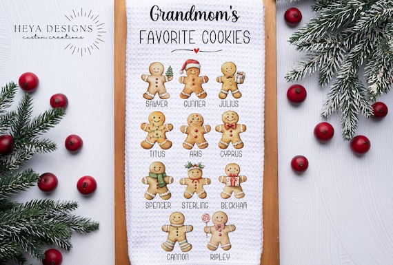 Grandma's Cookie Tea Towel Personalized Grandchilden Gift | Dish Towel | 16''x24'' | Waffle Weave | Holidays