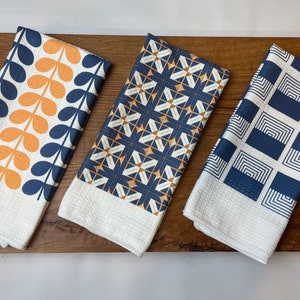 Navy Mid Century Modern Tea Towel Set | 3pc | Kitchen Dish Towel ...