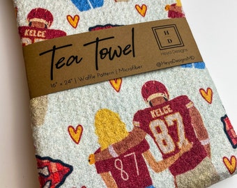 Taylor Swift and Travis Kelce Tea Towel | Kansas City Chiefs | Swifties | Superbowl | Dish Towel | 16''x24'' | Eras Tour |