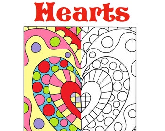 All About Hearts  Adult Coloring Book, Instant Digital Download of 25 pages, Hearts Coloring Pages