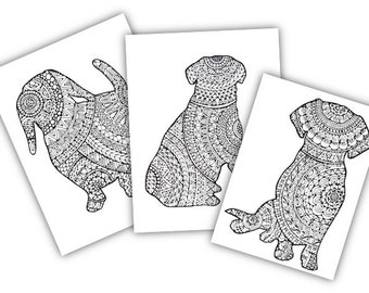 Dogs -3 Adult Coloring Pages: Instant Digital Download
