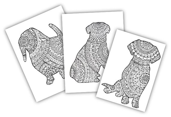 Dogs 3 Adult Coloring Pages Instant Digital Download