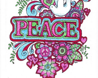 Adult Colouring Page:Peace, Original Digital Download