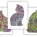 Cats-3 Adult Coloring Pages: Instant Digital Download Outline of a Cat Filled with Decorative Images