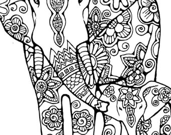 Elephant Coloring Page: Original Hand Drawn Art in Black and White, JPEG and SVG files, Elephant SVG, Mother and Baby