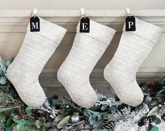 Neutral Christmas Stocking with Customizable Tag | Personalized Christmas Stocking | Xmas Stocking | Family Stockings | Farmhouse Stocking