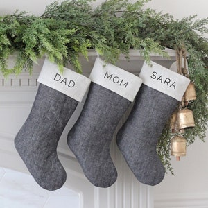 Personalized Stonewashed Christmas Stocking | Black Linen Stockings | Neutral Christmas Socks | Custom Family Name Stockings |  Christmas
