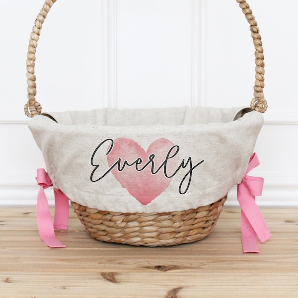Personalized Valentine's Day Gift Basket Liner with Pink Ribbon • Custom Valentine's Day Gift Basket for Kids • Valentine's Day Gift Basket
