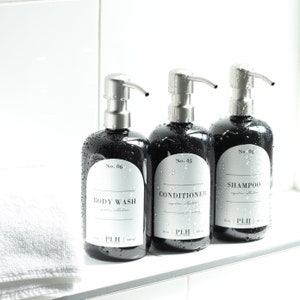 Schwarze Plastik Seifenflasche | Shampoo Spender | Nachfüllbare Duschflaschen | Badezimmer Handseife | Conditioner Flasche | Wiederverwendbare Duschgel
