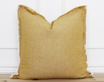 Mustard Yellow Fringe Pillow Cover • 20 x 20 Pillow Cover • 26 x 26 • Neutral Pillow • Layering Pillow •  Decorative Pillow • Throw Pillow