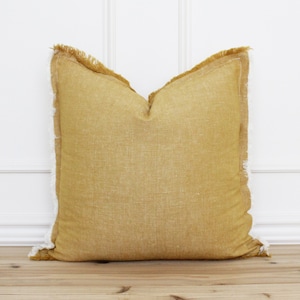 Mustard Yellow Fringe Pillow Cover • 20 x 20 Pillow Cover • 26 x 26 • Neutral Pillow • Layering Pillow •  Decorative Pillow • Throw Pillow