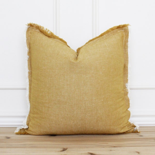 Mustard Yellow Fringe Pillow Cover • 20 x 20 Pillow Cover • 26 x 26 • Neutral Pillow • Layering Pillow •  Decorative Pillow • Throw Pillow