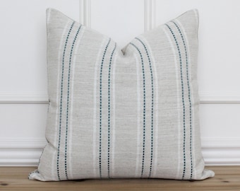 Teal Stripe Pillow Cover • Coastal Pillow • 20x20 Striped Pillow Cover • Farmhouse Pillow • Decorative Throw Pillows • Sofa Pillows | Mona