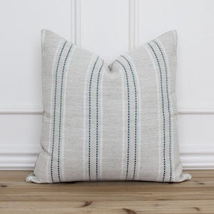 Teal Stripe Pillow Cover • Coastal Pillow • 20x20 Striped Pillow Cover • Farmhouse Pillow • Decorative Throw Pillows • Sofa Pillows | Mona