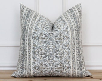 Neutral Block Printed Pillow Cover | Modern Farmhouse Pillow | Indian Block Print Pillow | Handmade Pillow Cover | 20 x 20 | 16 x 26 | Lasha
