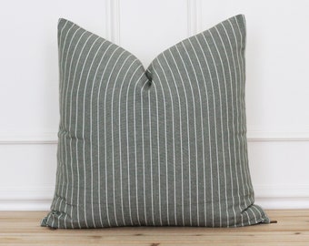 Green Stripe Pillow Cover | Pin Stripe Pillow Cover | Christmas Throw Pillow | Green and White Pillow Cover | Holiday Accent Pillows | Grady