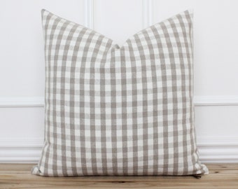 Tan Plaid Pillow Cover • Checkered Pillow • Beige Cushion Cover • Farmhouse Pillows • Designer Pillow Covers | Meadow