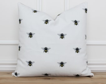 Bees Pillow Cover • Decorative Throw Pillow • Bumble Bee Cushion Cover • Accent Pillows • Lumbar Pillow Covers • Designer Pillow | Maya