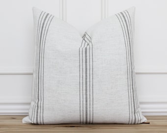 Decorative Pillow Cover with Gray Stripes • Gray Grain Stripe Pillow • Designer Cushion Cover • Neutral Pillow Covers • Lumbar | Marlow